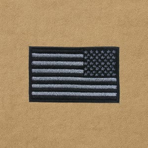 American Flag Patch Reverse USA Black & Grey Embroidered Iron On Applique Backpack, Clothing Military Gear, Uniform Shoulder, USA Flag Patch