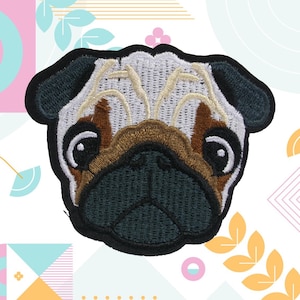Pug Face Patch/3&quot;x2.5&quot; Iron-on Dog Badge/Decorative Patch/Animal Lover Gift/Dog Breed Patch/DIY Embroidery/Family Pet/Dog Portrait Patch