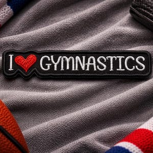 I Love Gymnastics Patch/Iron-On Patch/Embroidered Sew-On Applique for Backpacks Clothing Bag Jacket/Olympic Sports/Floor Competition/Athlete