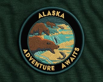 Alaska Adventure Awaits Patch/Iron-on Wild Animal Badge/Decorative Patch/Nature Lover Gift/DIY Embroidery/Wildlife Patch/Wild Animal Patch