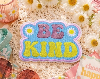 Be Kind Patch/Iron-On Patch/Positive Happy Life Sayings/3.5"x2.25" Embroidered Sew-on Applique for Clothing Jacket Hats Backpack Tote Bags