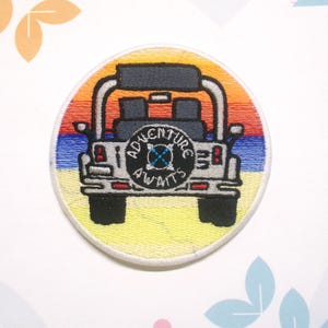 Adventure Awaits Patch Embroidered Iron-On Applique for Backpack & Clothing, Beach Vibes Patch, Road Trip, SUV 4x4 Top Off, Outdoor Patch
