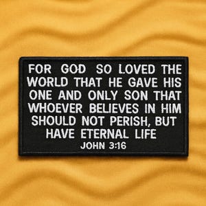 John 3:16 Patch Bible Verse Patch Embroidered Iron-On Applique for Clothing & Jacket, Religious Gift, Christian Bikers, Faith Jesus Saves
