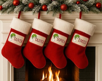 Christmas Stocking NAME PATCH - 5" x 2" Custom Personalized Iron On or Sew On Patch, Embroidered Applique Patch, Festive Font, 1 Patch