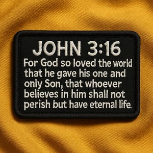Bible Verse Patch/John 3:16 Patch/Iron-On Patch/Christian Religious Embroidered Sew-On Applique for Hats, Backpacks, Jackets, Gifts for Her