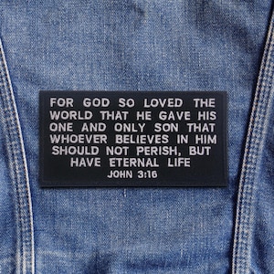 John 3:16 Bible Verse Patch Embroidered Iron-On Applique for Jacket & Clothing, Faith Gift, Christian Bikers, Inspirational Patch