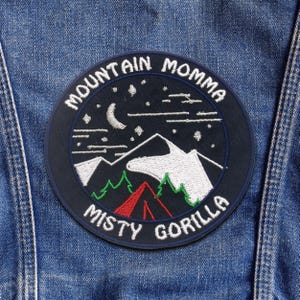 Custom Name Patch "Your Text" Mountains Moon Stars Embroidered Iron-On Applique for Clothing & Jacket, Nature Adventure Badge, Hiking Patch