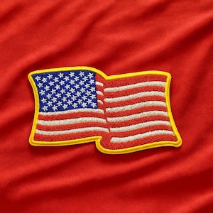 American Flag Patch Iron-On: Veteran Made Patriotic Badge, Gold Border USA (3x2 in, Embroidered, Tactical Use)