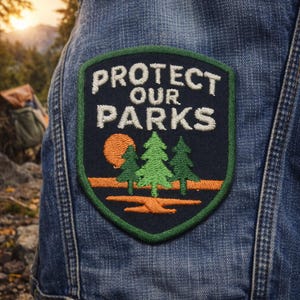 Protect Our Parks Patch/Nature Badge/Iron-On Patch/Camping & Hiking/Wildlife Animals/Sew-On Applique for Clothing Vest/Jacket Backpack Hats