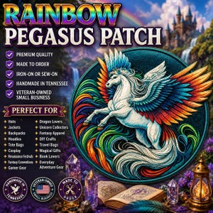 Pegasus Patch/Iron-On Patch/Winged Horse/Fairytale & Fantasy Gift/Mythical Stallion/Sew-on Applique for Clothing Vest/Jacket Backpack Hats