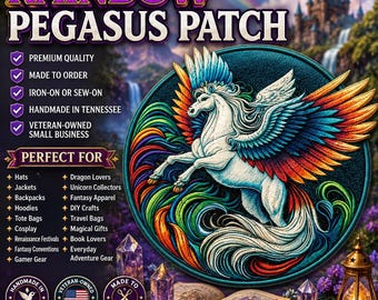 Pegasus Patch/Iron-On Patch/Winged Horse/Fairytale & Fantasy Gift/Mythical Stallion/Sew-on Applique for Clothing Vest/Jacket Backpack Hats