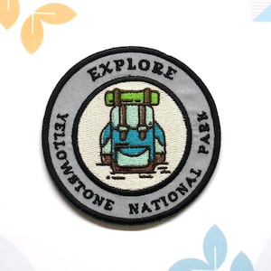 Yellowstone Park Patch 3.5&quot; Embroidered Iron-On Applique for Backpack & Jacket, Mountain Patch, Nature Badge, Wildlife Patch, Hiking Patches