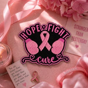 Hope Fight Cure Patch Embroidered Iron-on Support Event Patch for Vest & Backpack, Fundraising Gift, Cause Patch, Breast Cancer Survivor