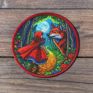 Little Red Riding Hood Patch Iron-on Embroidered Applique for Backpack Clothing Vest Denim Jacket, Fairy Tales Badge, Kids Crafts, Bad Wolf