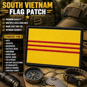 South Vietnam Flag Patch/Iron-On Patch/Custom Sizes/Embroidered Sew-On Applique for Clothing, Vest/Jacket, Hats, Backpack, Uniforms, Gear
