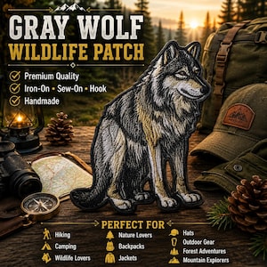 Wolf Patch/Iron-on Patch/Wild Animal Badge/Nature & Wildlife Gift/National Park/Sew-on Applique for Clothing Vest/Jacket Backpack Hats Gear