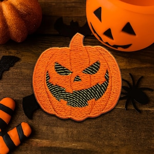 Jack-O-Lantern Halloween Patch Embroidered Iron-On Applique Costume Clothing Vest Jacket Jeans, Ghosts Bats Witch Pumpkin Horror, Kids Craft