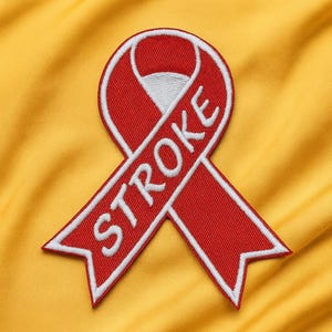 Stroke Awareness Patch • Red Support Ribbon Iron On Sew On • Stroke Survivor Gift • Medical Awareness Patch • Embroidered Ribbon Applique