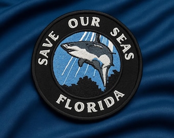 Save Our Seas Patch/Iron-On Patch/Shark Patch/Embroidered Sew-On Applique for Tote Bags & Clothing, Florida Patch/Beach Patch/Coconut Girl