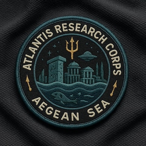 Atlantis Research Corps Patch/Aegean Sea/Xfiles Patch/UFO Patch/Iron On Patch/Sew-On Applique for Clothes/Pillar of Hercules in the Atlantic