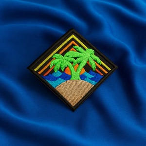 Ocean Waves Patch/Palm Tree Patch/Iron-On Patch/Embroidered Sew-On Applique for Tote Bag, Backpack/Tropical Vibe/Beach Patch/Travel Souvenir