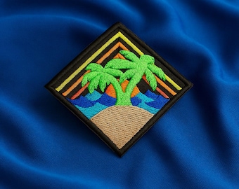 Ocean Waves Patch/Palm Tree Patch/Iron-On Patch/Embroidered Sew-On Applique for Tote Bag, Backpack/Tropical Vibe/Beach Patch/Travel Souvenir
