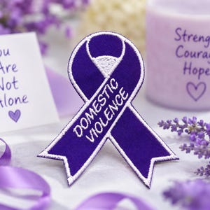 Domestic Violence Patch/Iron-On Patch/Awareness Support Purple Ribbon/Fundraising Gift/Embroidered Sew-on Applique for Clothing Vest Hats