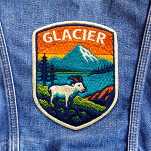 Gletscherpark Aufnäher/Bergziege Bügelbild/Natur Abzeichen/Aufnäher für Weste & Rucksack/Bekleidung Patch/Wandern Patch/Wildlife Patch