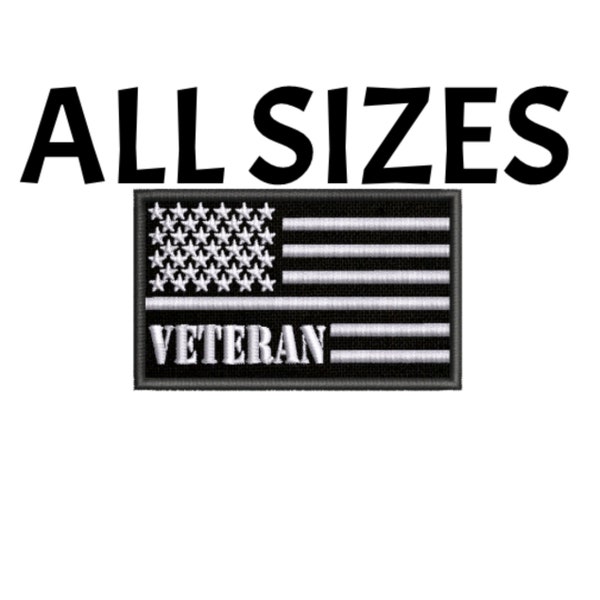USA US American Flag Black & White Veteran Patch Embroidered Iron-on Applique Vest Jacket Clothing Jeans Uniform Military Vet, Patriotic