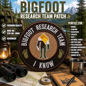 Bigfoot Patch/Iron On Patch/Paranormal Badge/Sasquatch Cryptid Creature Myths/Embroidered Sew-On Applique for Clothing Jacket Hats Backpack