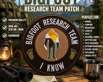 Bigfoot Patch/Iron On Patch/Paranormal Badge/Sasquatch Cryptid Creature Myths/Embroidered Sew-On Applique for Clothing Jacket Hats Backpack