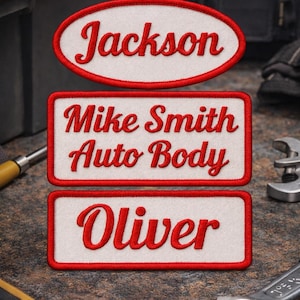 Etiqueta de nombre bordada con plancha personalizada - Parche de nombre de garaje - Parche de nombre de uniforme