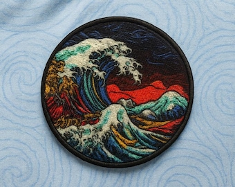 Retro Ocean Wave Patch - Beach Badge Iron-on Applique for Backpack & Tote Bags, Clothing, Jacket, Hat, Surfing Patch, Souvenir Gift