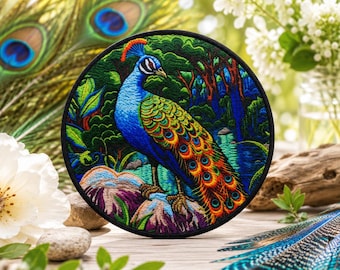 Peacock Patch/Iron-on Patch/Bird Badge/Nature Souvenir/Colorful Bird Lover Gift/Sew-On Applique for Clothing Vest/Jacket Hats Backpack