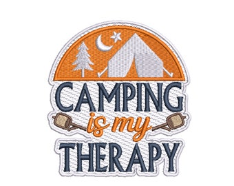 Camping is my Therapy Patch Embroidered Iron-on/Sew-on Applique Jacket Clothing Backpack Jeans Smores Camp Fire Tent Sleeping Bag Fishing