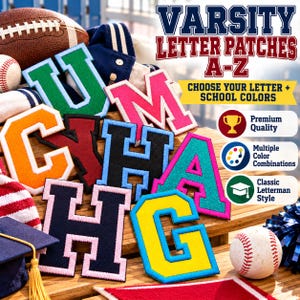 5" Letters A To Z College Varsity Letterman Embroidered Applique Iron On Patch Many Colors to Pick From Initials Numbers School Colors Sewn