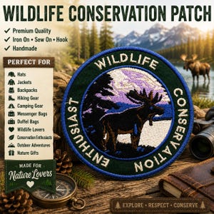 Wildlife Conservation Enthusiast Patch/Iron-On Patch/Nature Badge/Wild Animals/Embroidered Sew-On Applique for Clothing Jacket Hats Backpack