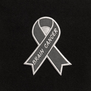 Brain Cancer Awareness Support Charcoal Gray Ribbon Patch/Iron-on Patch/Fundraising Gift/Embroidered Sew-on Applique for Clothing Vest Hats