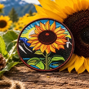 Colorful Sunflower Patch Iron-On Applique for Backpacks & Jackets, Mountain Patch, Nature Badge, Wildlife Patch, Flower Patches, Hiking Gear