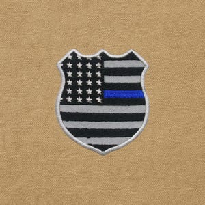 Thin Blue Line American Flag Patch, Patriotic Police Patches Embroidered Iron On Applique for Gear, Black/Grey Crest, USA Flag Patch
