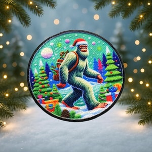 Bigfoot Patch/Christmas Patch/Iron-On Patch/Cryptid/Fun Paranormal Badge/Sew-On Applique for Stocking Clothing Backpack Vest/Jacket Hats
