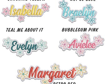 Embroidered Custom Daisy Name Patch, Colorful Flower Name Patch, Sew/Iron On Patches for Clothing, Hats, Backpacks, Custom Name Patch