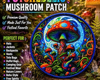 Psychedelic Magic Mushrooms Patch/Iron-On Patch/Retro Hippie/Boho Woodstock Festival/Sew-On Applique for Clothing, Vest/Jacket, Backpack Bag