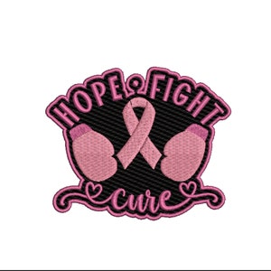 Hope Fight Cure Patch Embroidered Iron-on DIY Applique for Backpack Jacket Clothing Vest Jeans, Breast Cancer, Survivor, Fundraiser, Boxing