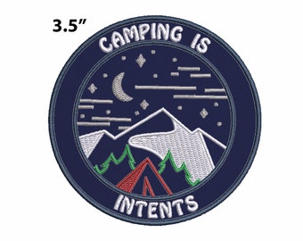 Camping Is Intents Mountains Moon Stars Patch Embroidered DIY Iron-On Applique Clothing Vest Jacket Nature Forest Badge Hiking Trail Cool