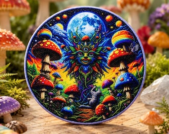 Psychedelic Magic Mushrooms Patch/Iron-On Patch/Retro Hippie Boho Woodstock Music/Sew-On Applique for Clothing Vest/Jacket Hat Backpack Bag