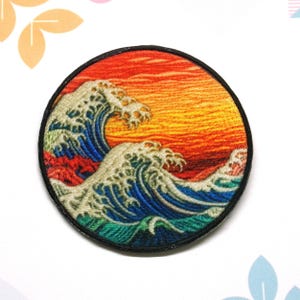 Retro Ocean Wave Patch - Iron-on/Sew-on Applique for Backpack Clothing Vest Bag Jacket Hat, Decorative Souvenir Gift, Beach Badge, Dolphins