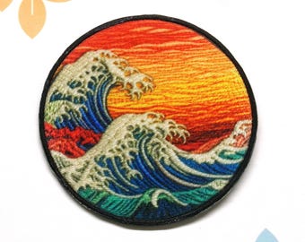 Retro Ocean Wave Patch - Iron-on/Sew-on Applique for Backpack Clothing Vest Bag Jacket Hat, Decorative Souvenir Gift, Beach Badge, Dolphins