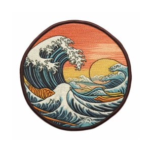 Retro Wave Patch - Ocean Badge Iron-on Applique for Backpack Clothing Vest Bag Jacket Hat, Beach Souvenir Gift, Decorative Crafts, Sea Life