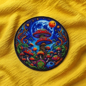 Patch psychedelische paddenstoelen Kleurrijke paddenstoelen opstrijkbare patch Leuke retro paddenstoelappliqué voor kleding en rugzakken, jassen, draagtassen